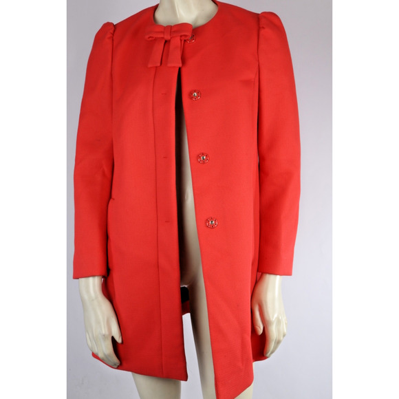 RED VALENTINO Corral Red Bow Neck Pea Coat Size 38 Elegant Classic Jacket - Picture 13 of 14